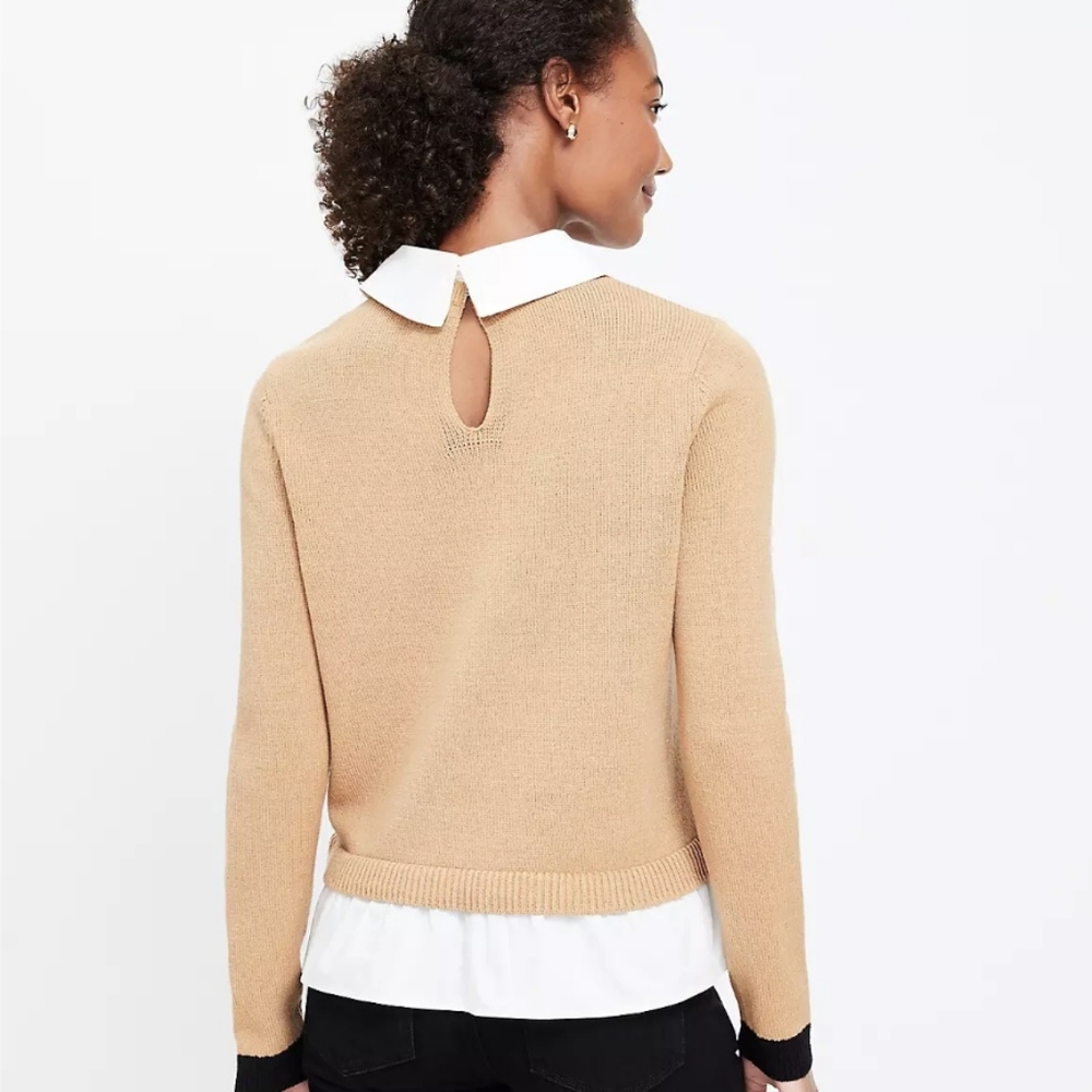 Loft Poplin Layered Mixed Media Sweater XL - Picture 3 of 5
